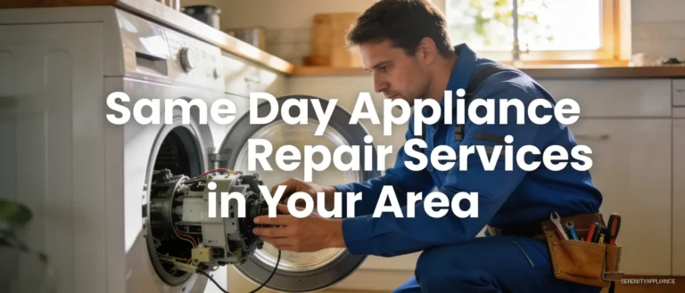 Technician performing same-day washing machine repair service on a front-load washer